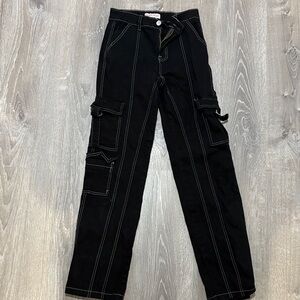 GOGO STAR Black Cargo Pants White Contrast Stitching Girls 16 Y2K Skater